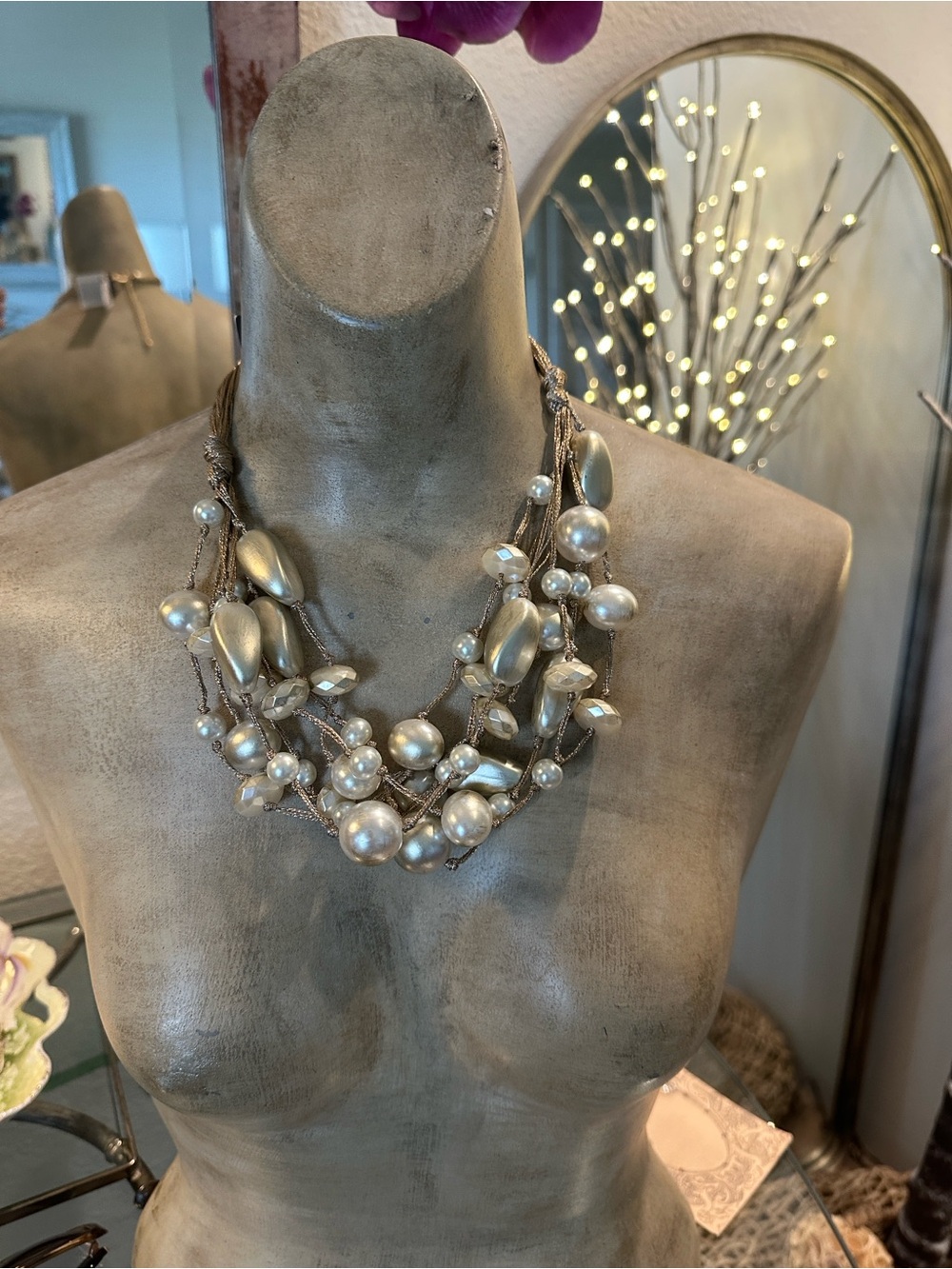 Elegant Multi-Strand Faux Pearl Statement Necklace